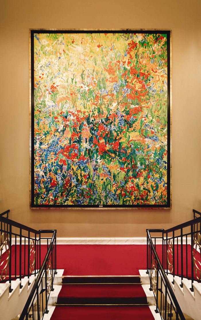 Veľkorozmerné plátno v hoteli Kempinski, Sedem žtlých tulipánov, akryl a olej na plátne, 500x400 cm, inštalácia 2008-2009